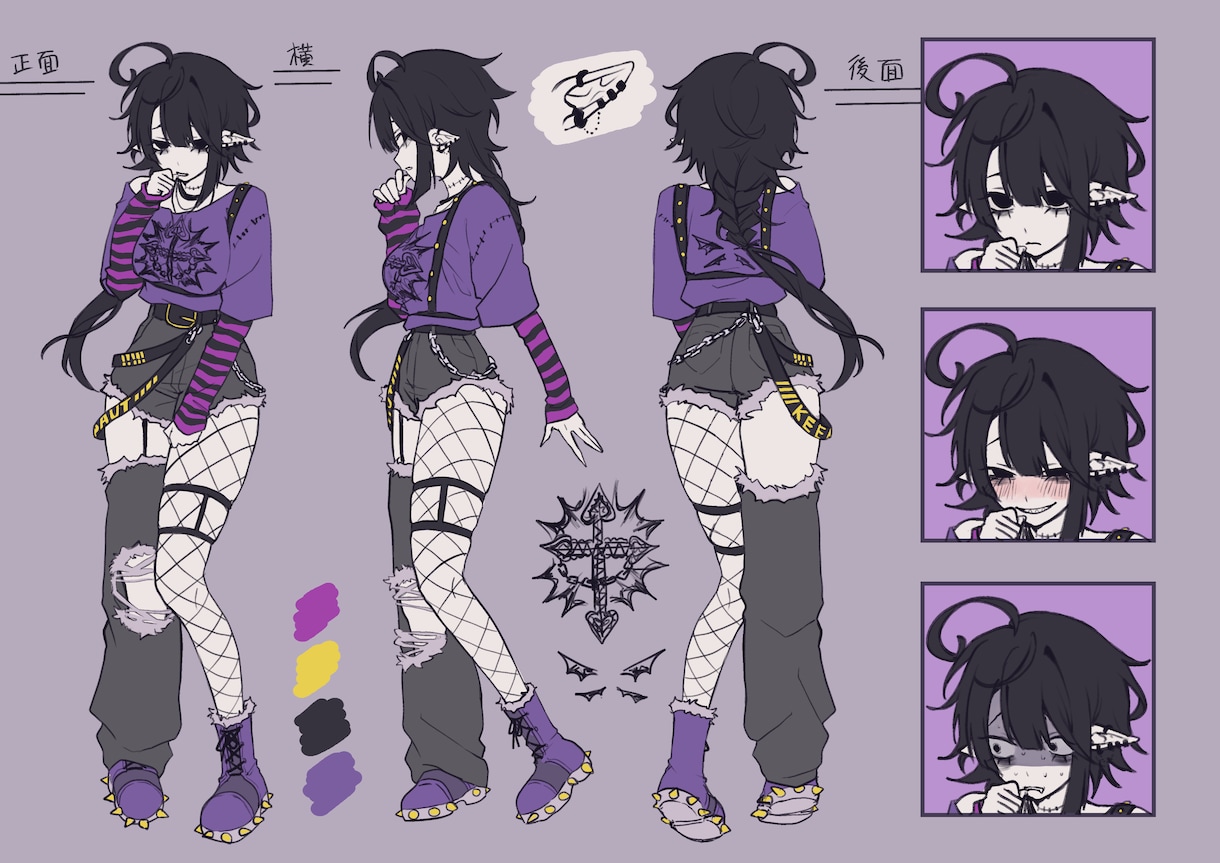 全身立ち絵や三面図など描きます キャラクターデザインや表情差分なども制作します イメージ1
