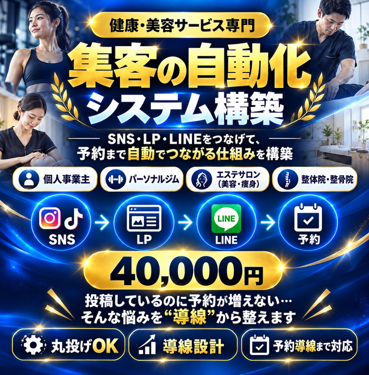 SNSから予約が入る集客導線の自動化を構築します 5社限定！SNS・LINE・LPをつなぎ予約まで自動化します イメージ1