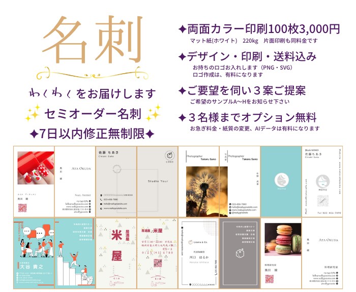 クールでおしゃれなわくわくするお名刺をお作りします 100枚両面カラー印刷にてお届けいたします。 イメージ2