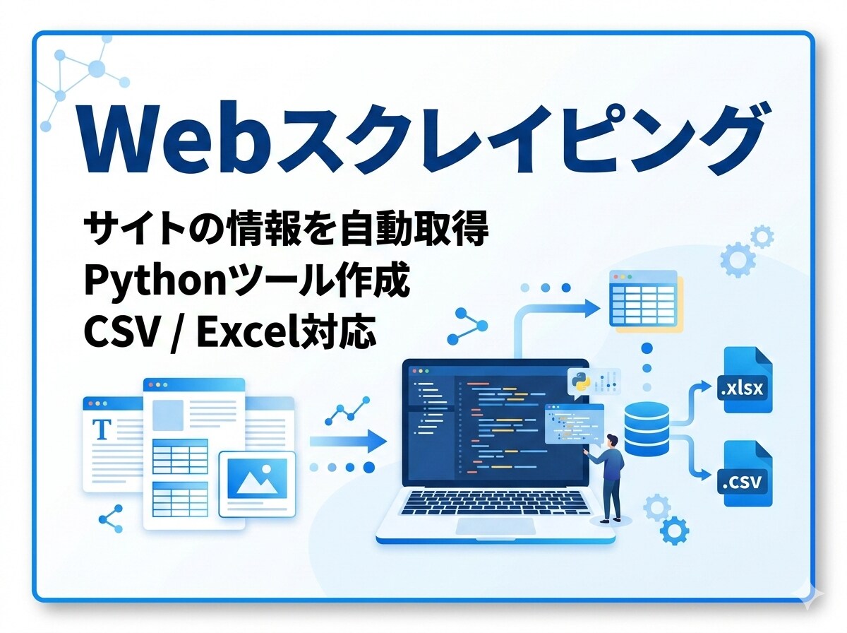 Webスクレイピングで情報を自動収集リスト化します 面倒な手作業をゼロに。サイト情報をまとめてお届け。 イメージ1
