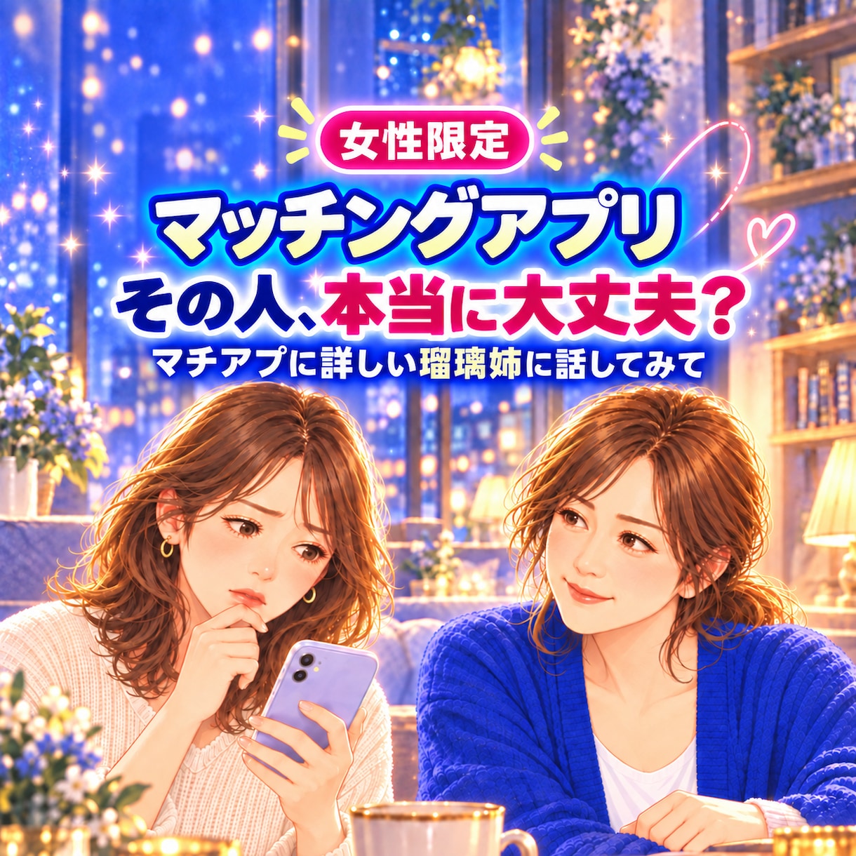 女性限定♡マッチングアプリのモヤモヤ聴きます その人、本当に大丈夫？マチアプに詳しい瑠璃姉に話してみてね イメージ1