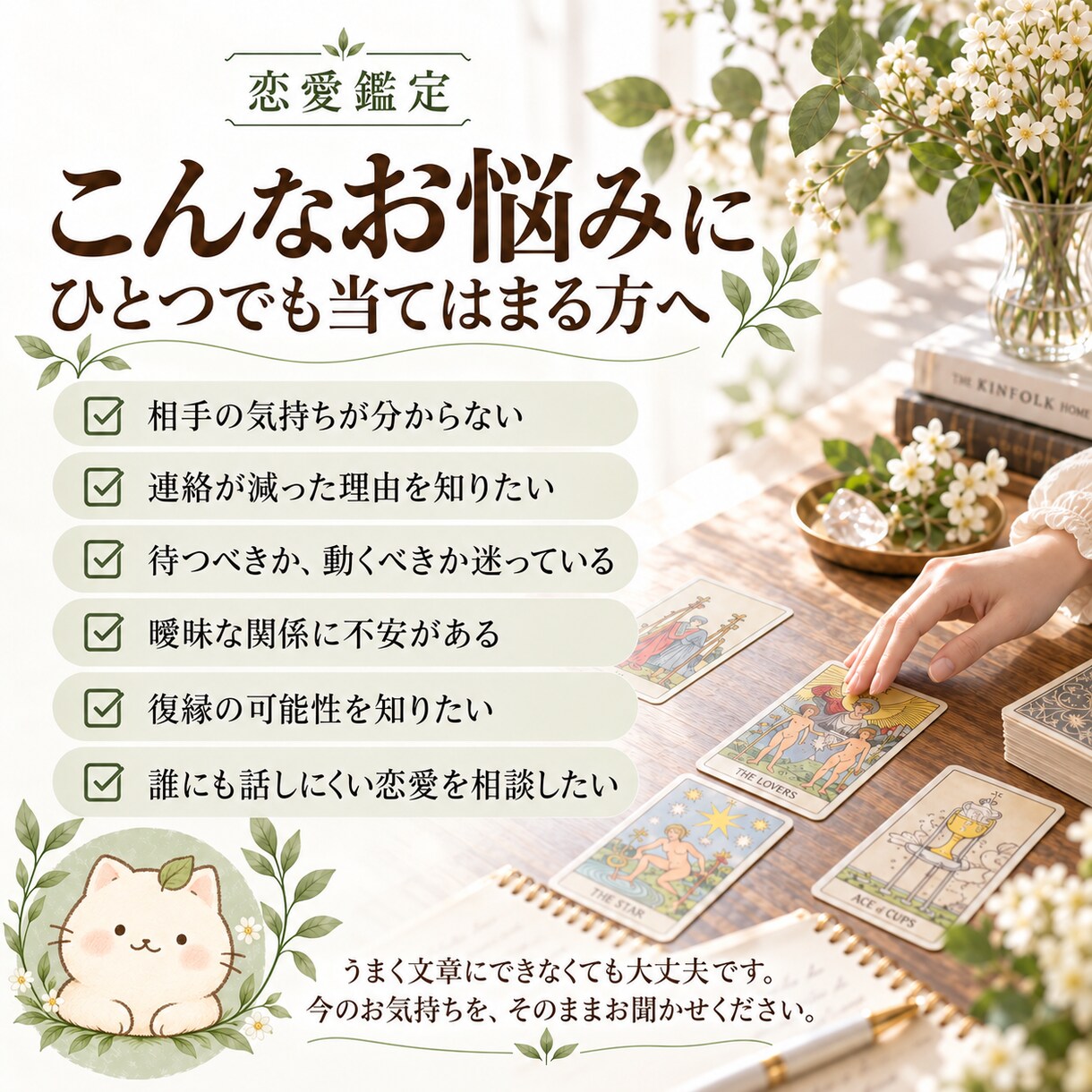 あの人の気持ちと今後をタロットで丁寧に読み解きます 相手の気持ち・二人の流れ・今できることまで丁寧に鑑定します イメージ3