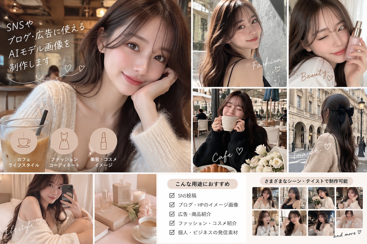 AI女性モデルのSNS画像を制作します SNSや広告に使える実写風AI画像を制作 イメージ1