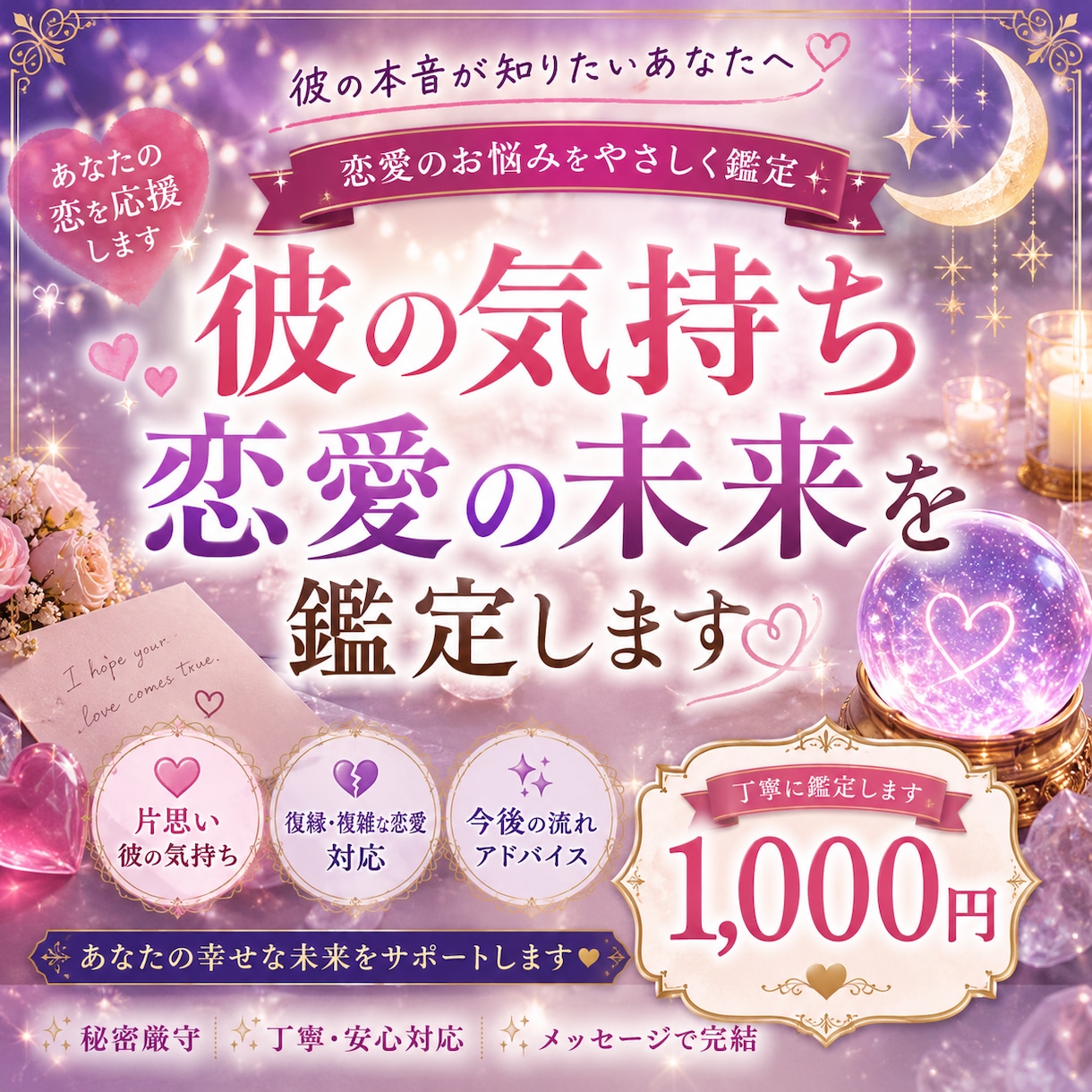 彼の気持ち・恋愛の未来を鑑定します 片思い・復縁・複雑な恋愛も丁寧に鑑定 イメージ1