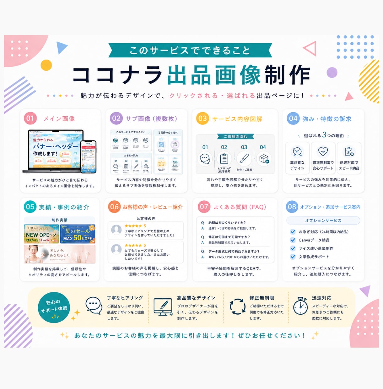 伝わる・選ばれるココナラ出品画像制作します 目に留まり、ポチっとクリックされる画像を制作します。 イメージ2