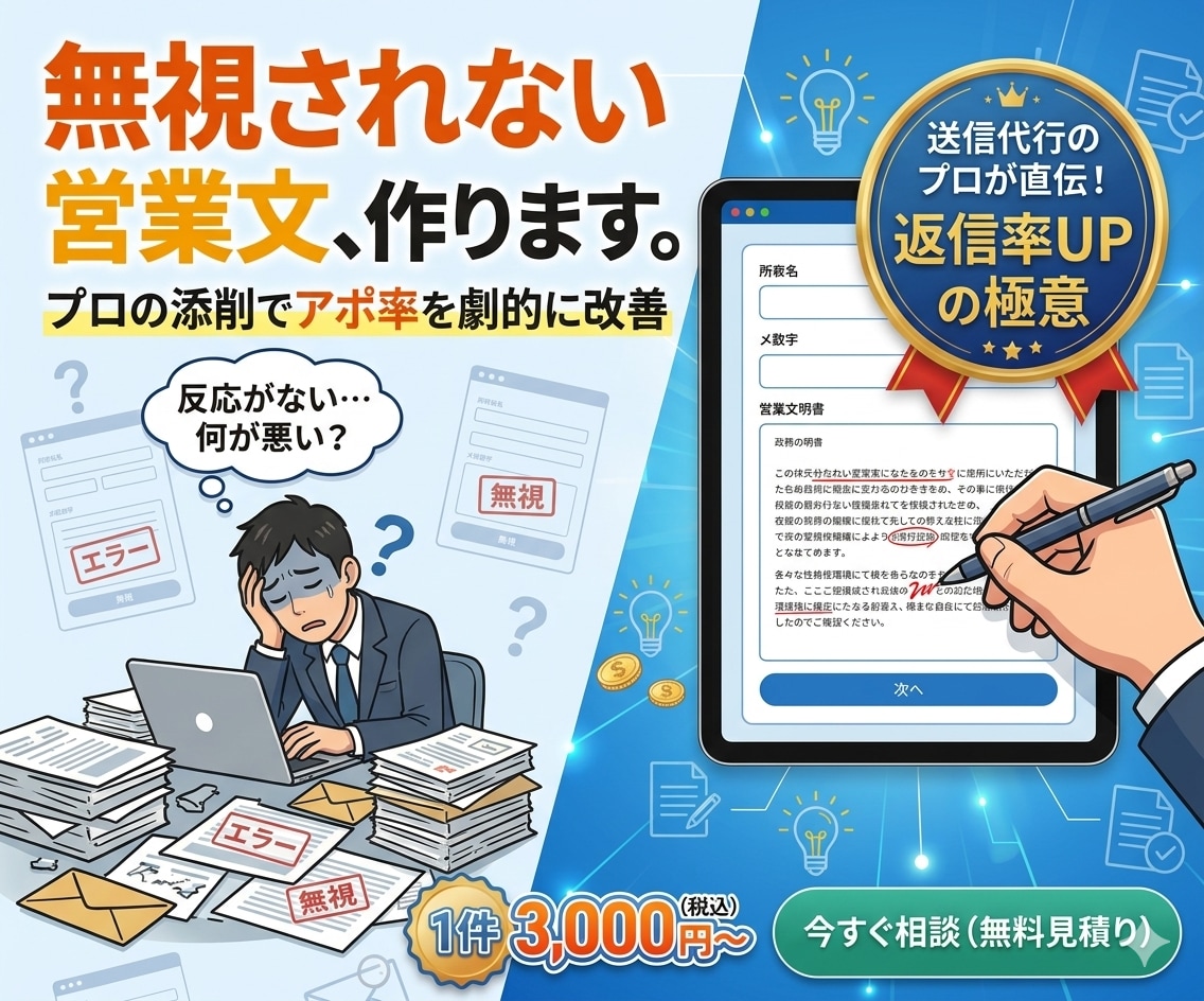 丸投げ可！訴求力を高めるフォーム営業文章添削します 何を書けばいいか迷う方へ。刺さる件名と構成で新規開拓を加速！ イメージ1