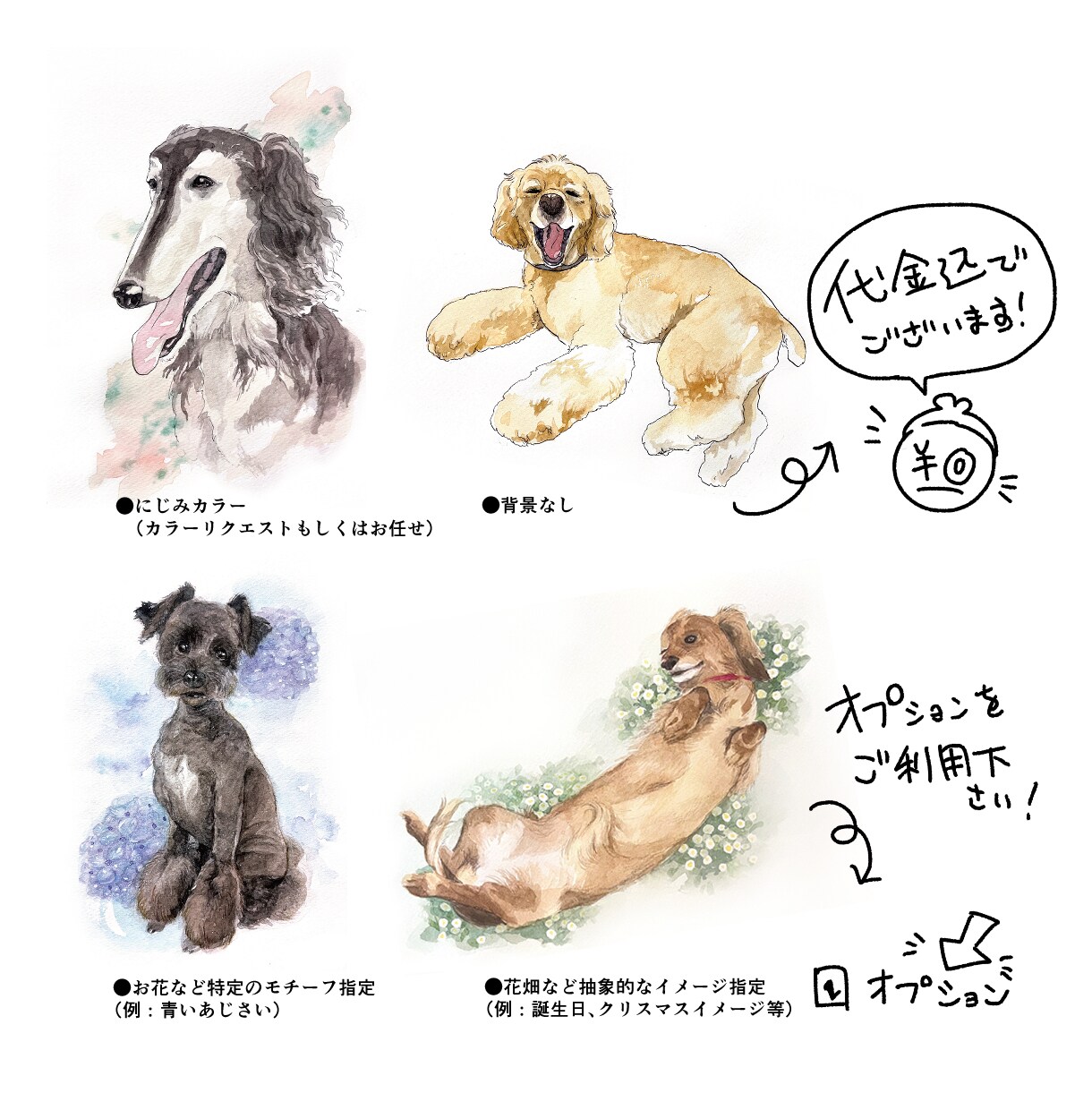動物似顔絵・手描きの水彩で描きます 鮮やかなタッチの水彩画で、思い出をアートとして残しませんか? イメージ3