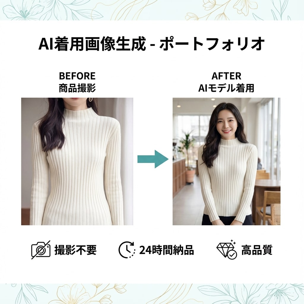 撮影不要!AIモデル着用画像を24H納品します スピード×低コスト!商品1枚から即対応可能 イメージ2