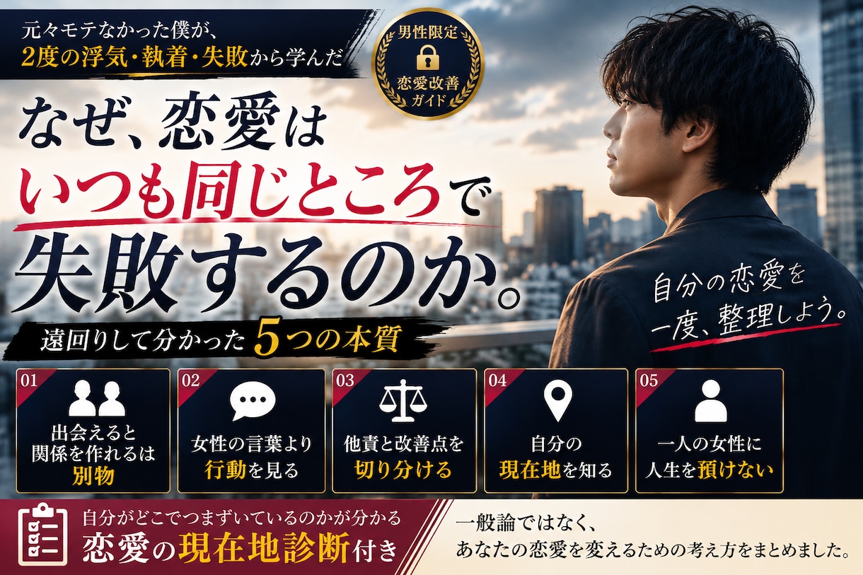 恋愛がうまくいかない原因と改善法を5つ教えます 「2度の浮気・執着・失敗から学んだ、男性向け恋愛改善ガイド」 イメージ1