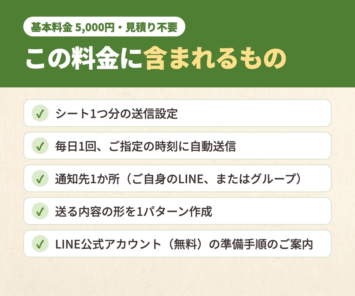 スプレッドシートの内容を毎朝LINEに送ります 予定・在庫・売上を、開かずにLINEで確認。見積り不要 イメージ3