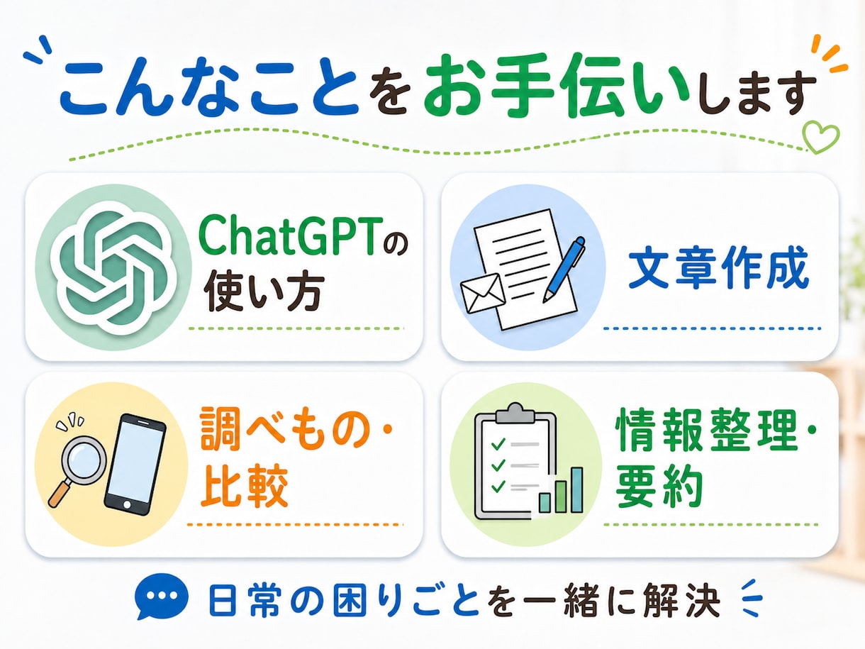 AI初心者のお困りごとを7日間サポートします 文章作成・調べ物・ChatGPTの使い方を分かり易く伝授 イメージ3