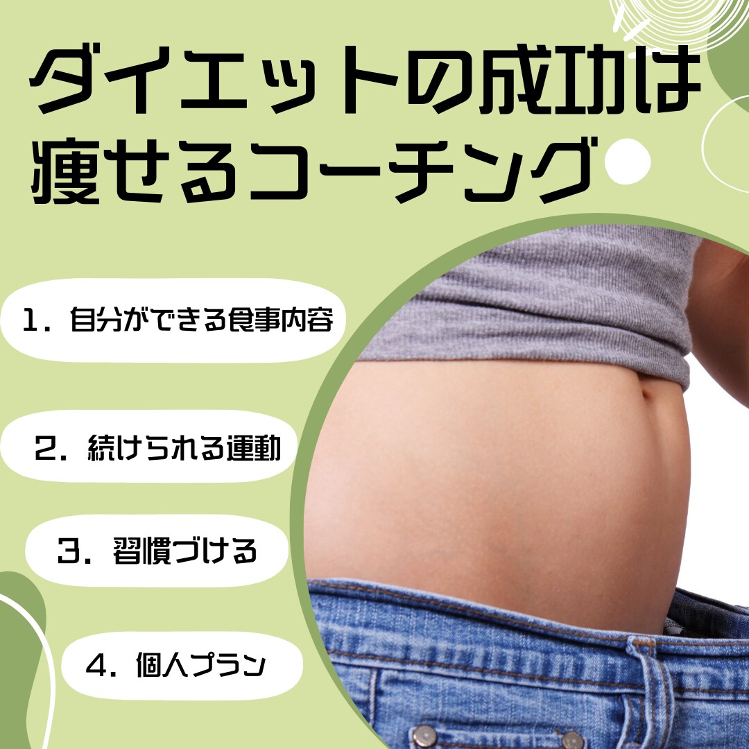 ダイエットは食事と運動のコーチングで痩せます 痩せるための方法は個人差があり、自分のやり方を見つけていく イメージ1