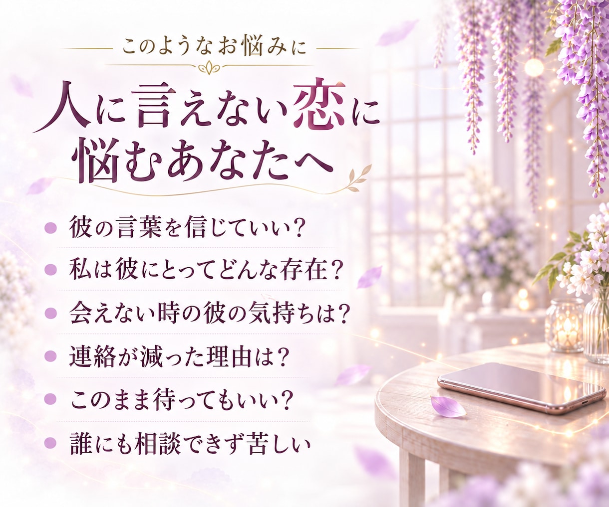 人に言えない恋｜彼の本音と関係の行方を霊視します 信じて待つか、関係を見つめ直すか。後悔しない未来を選ぶために イメージ2