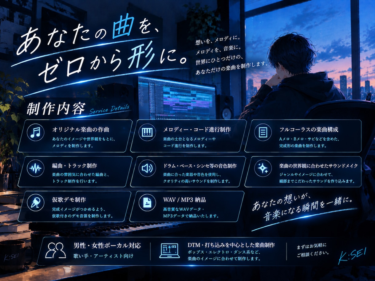 あなたのためのオリジナル楽曲を制作します 歌いたくなる一曲を、あなたのために制作します イメージ2