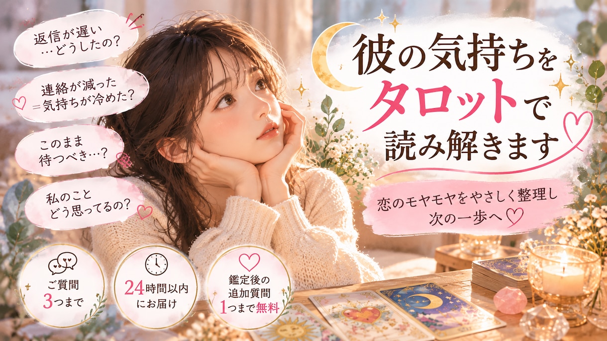 彼の気持ちをタロットで丁寧に読み解きます 恋に悩むあなたへ。気持ちと次の一歩をやさしく読み解きます。 イメージ2