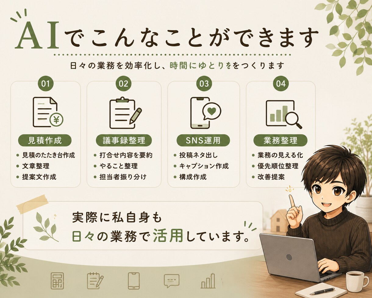 工務店・建設業向け｜AI業務改善相談(60分)ます AI活用×工務店｜AIを最適化して工務店業務を効率化 イメージ3