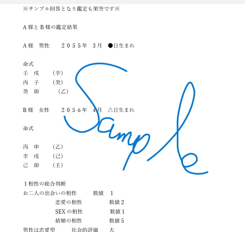 四柱推命 出会いから結婚までの相性鑑定します 数理術を交え出会いから結婚、親同居までの相性を簡潔に表します イメージ2