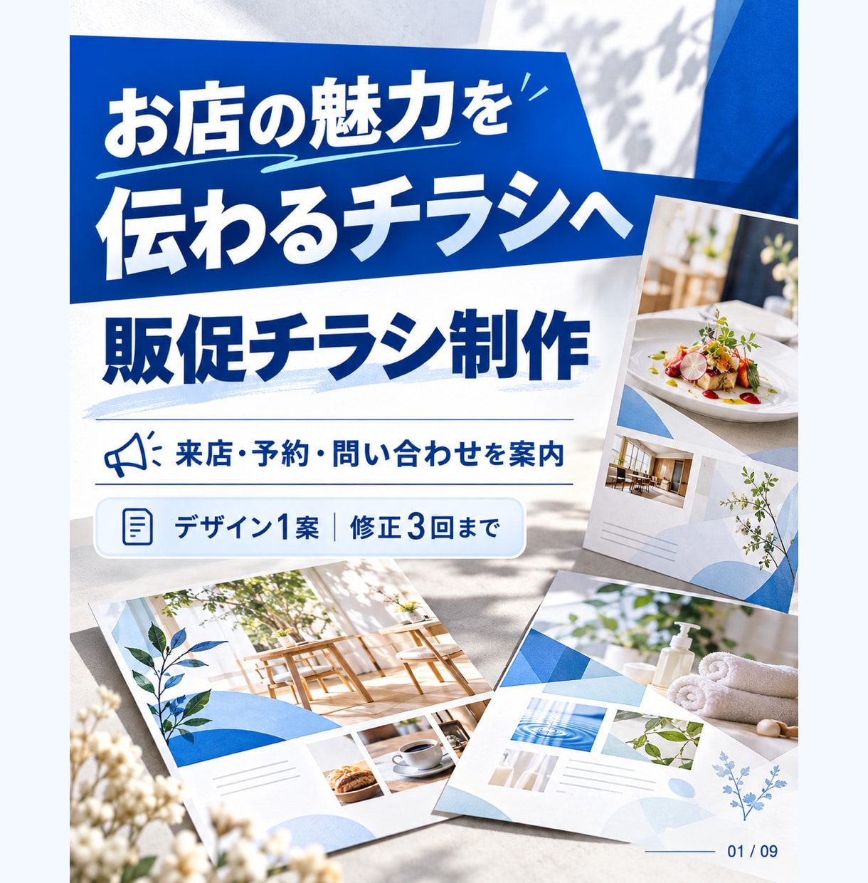 商品やお店の魅力が伝わる販促チラシを作ります 伝えたい魅力を整理し、来店・予約を案内する紙面へ イメージ1