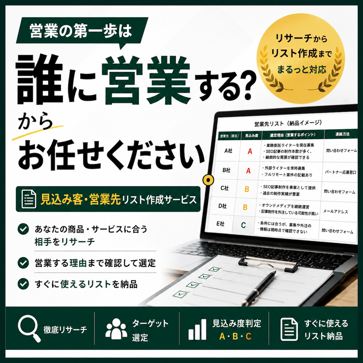 営業先・見込み客リストを作成します あなたの商品・サービスに合う営業先をリサーチ・選定します イメージ1