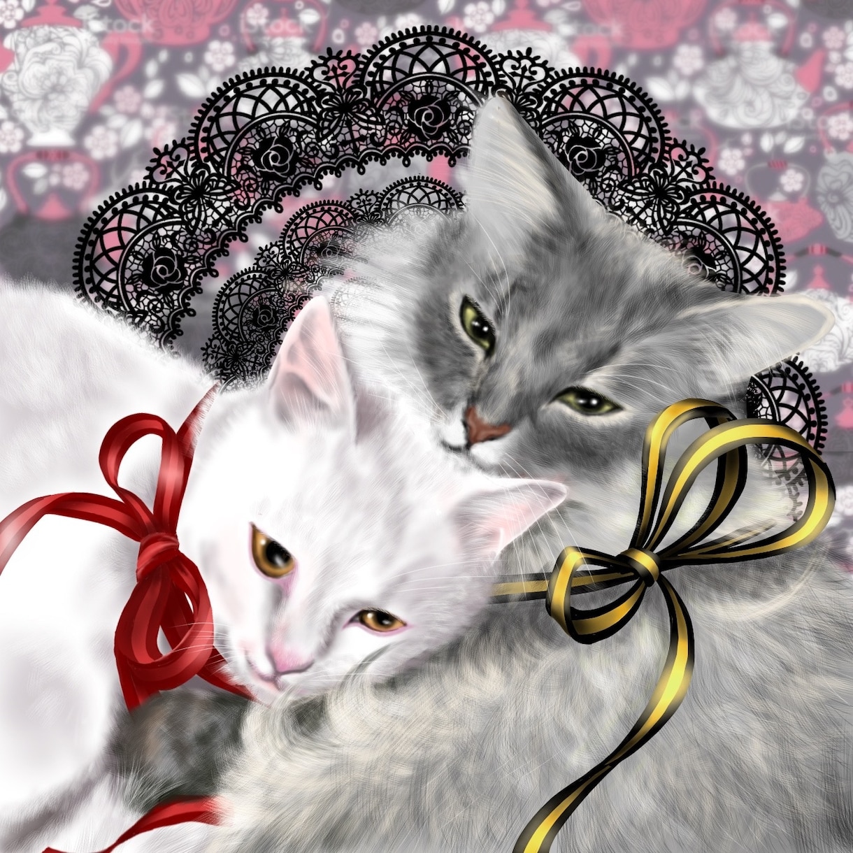レースにリボン♥︎ペットの可愛いイラスト描きます アイコン、待ち受け、メモリアルなどいろいろなシーンに！ イメージ5