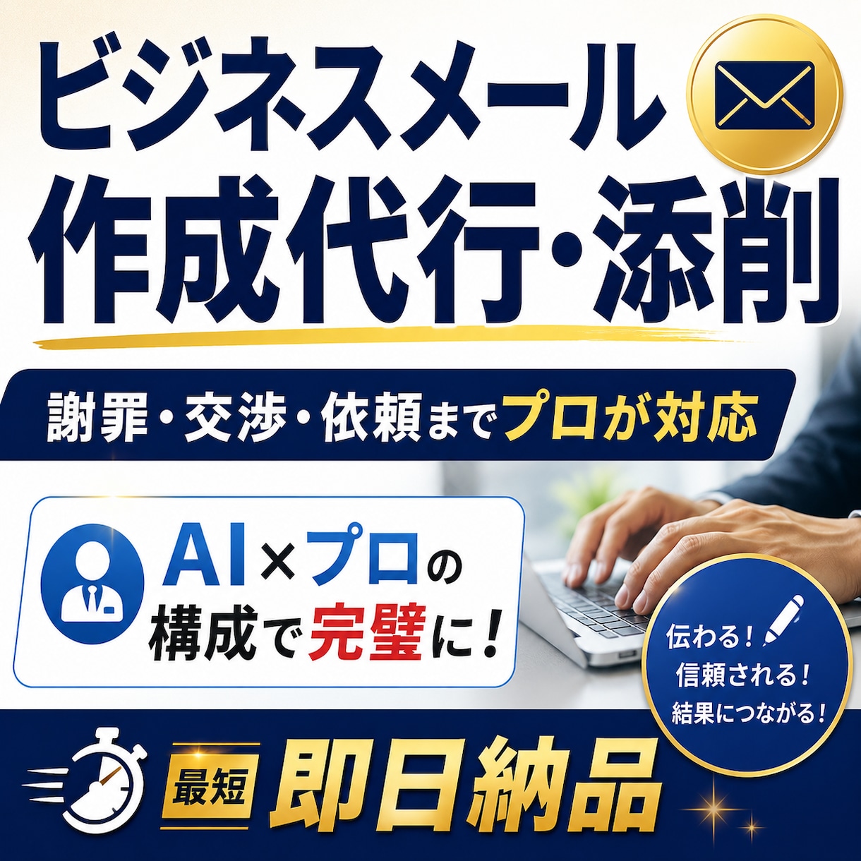 ビジネスメール作成・添削｜最短即日で仕上げます 謝罪、交渉、依頼まで絶対に失敗できないメールをプロが代行作成 イメージ1