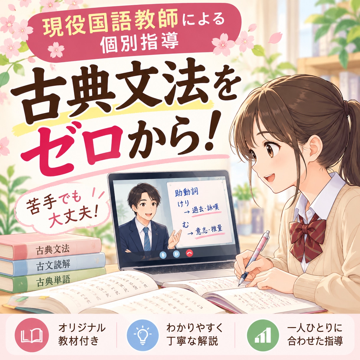 現役国語教師  |  古典文法をゼロから教えます 苦手な古典文法を基礎から丁寧に！⭐️ オリジナル教材付き イメージ1