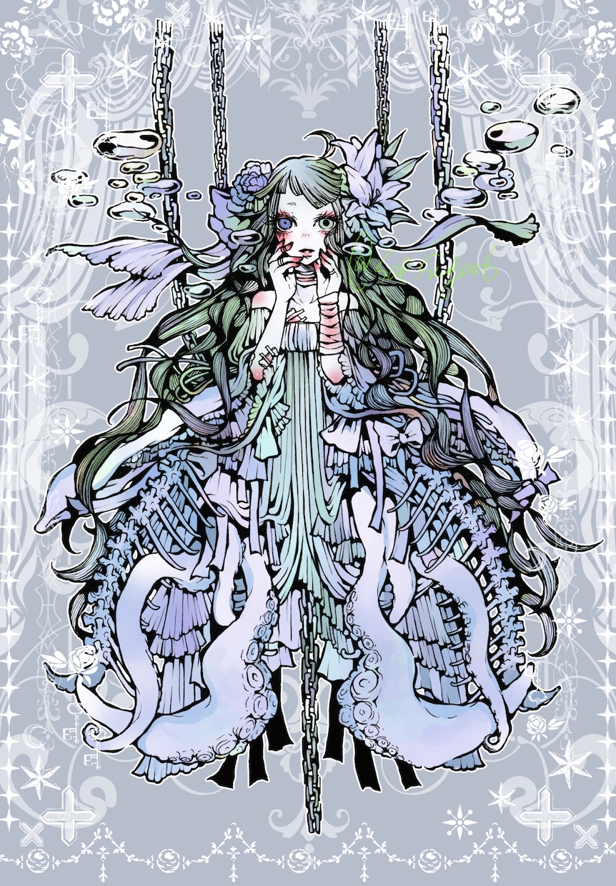 退廃的な雰囲気の一枚絵イラストを描きます アナログでのペン画＋デジタル着彩で描きます。 イメージ4