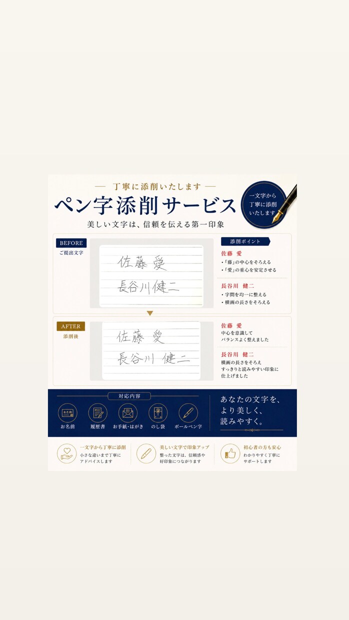 写真を送るだけ！あなたの字を美文字にする添削します 書道師範が丁寧に教えます！7月末までのオープン記念特価！ イメージ1