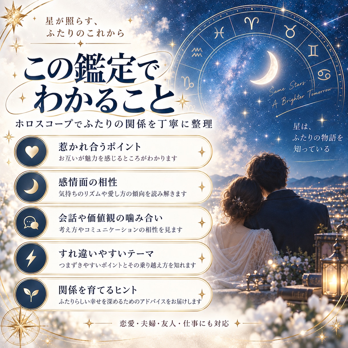 出生図からふたりの相性と関係性を丁寧に読み解きます 惹かれ合い/すれ違いやすい点/関係を育てるヒントまで星で鑑定 イメージ2