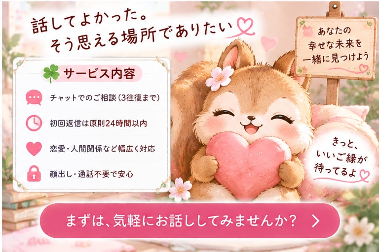 恋愛・人間関係のお悩みを優しくお聞きします 誰にも言えない気持ちに、そっと寄り添います イメージ4