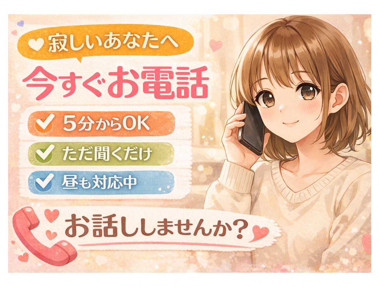 癒しを求めるあなたへ。電話でお相手します 5分からOK！ちょっと聞いて〜も歓迎です✨ イメージ1