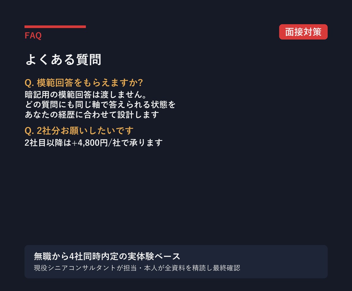 転職面接の想定問答と深掘り対策を作ります 4社同時内定の現役コンサルが回答の矛盾まで先回りします イメージ7