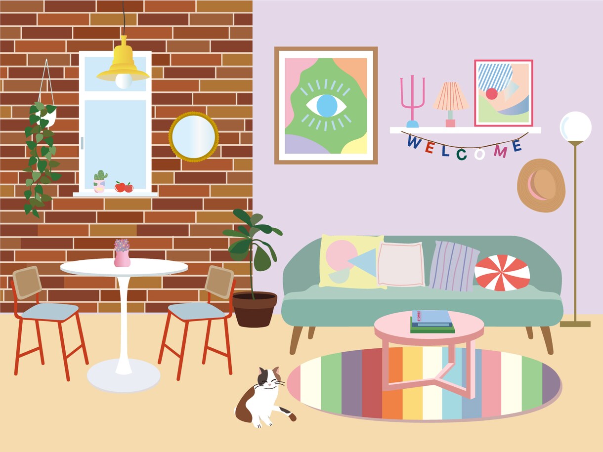 カラフルなインテリアのイメージイラストを作成します こんな部屋で暮らしたい！ワクワクするようなイラストをご提案！ イメージ4