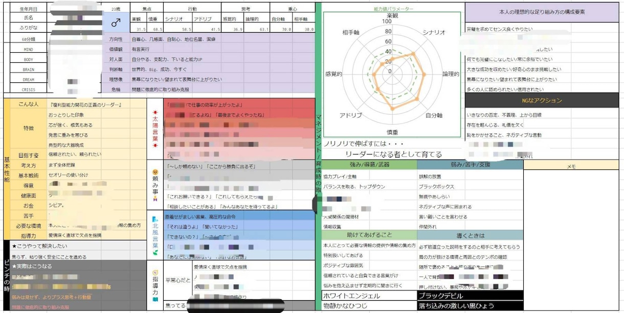 ビジネス特化四柱推命鑑定シートを販売します あなたとあの人の感性の違いがひと目で分かるパラメーター付き イメージ4