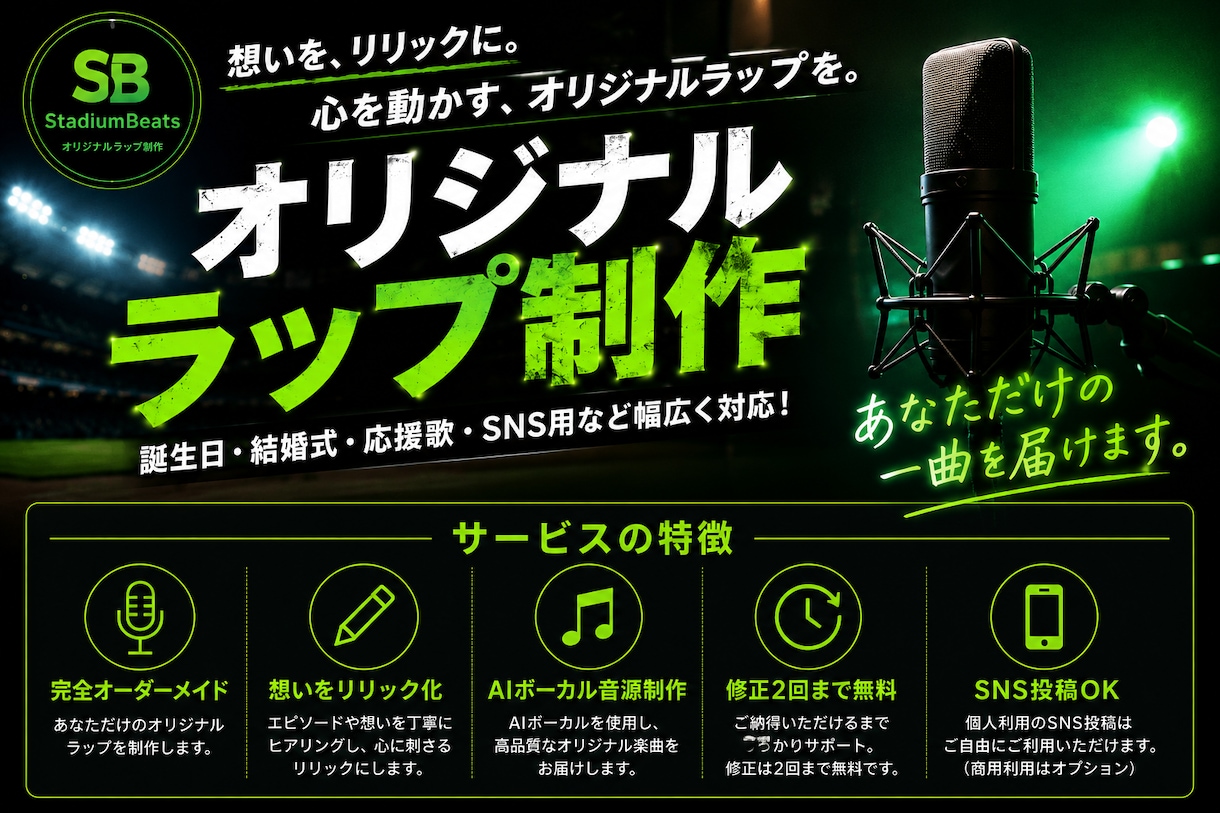 あなただけのオリジナルラップを制作します TikTokで話題の応援歌ラップを制作しています。 イメージ1