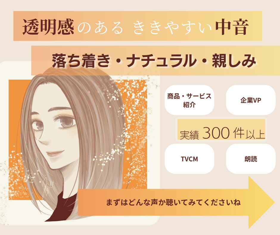 耳に心地よい声でナチュラルなナレーションいたします 透明感のある中音でききやすいと好評 イメージ1