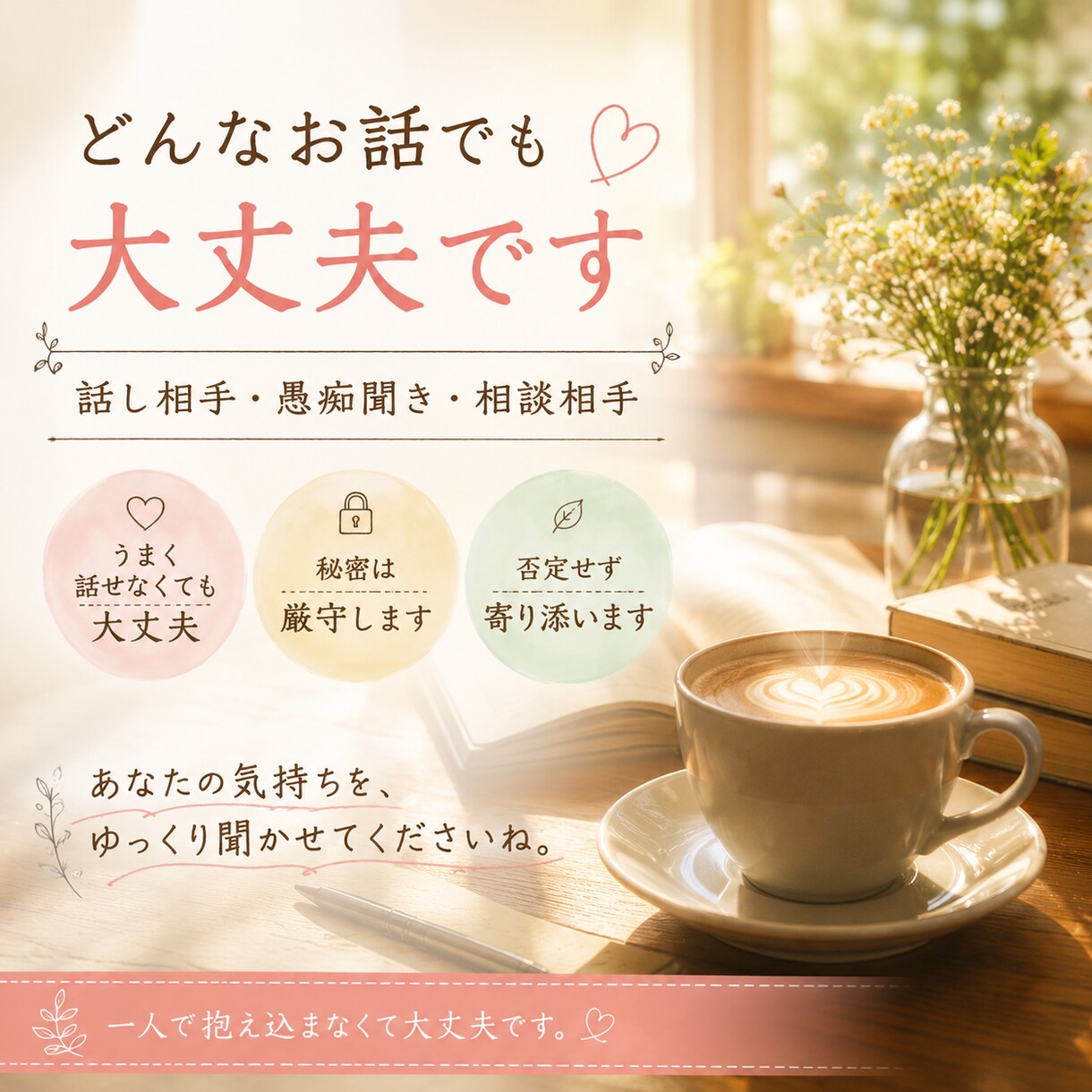 あなたのお話をゆっくり聞きます 頑張り続けて疲れたあなたの気持ちを聞きます イメージ1