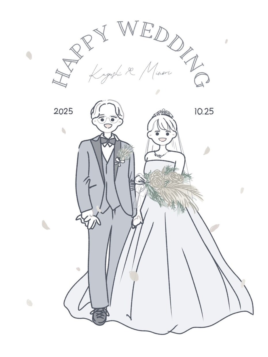 シンプルで可愛い結婚式ウェルカムボード作成します 即対応◎2つの絵柄から選べる線画×淡色イラスト イメージ5