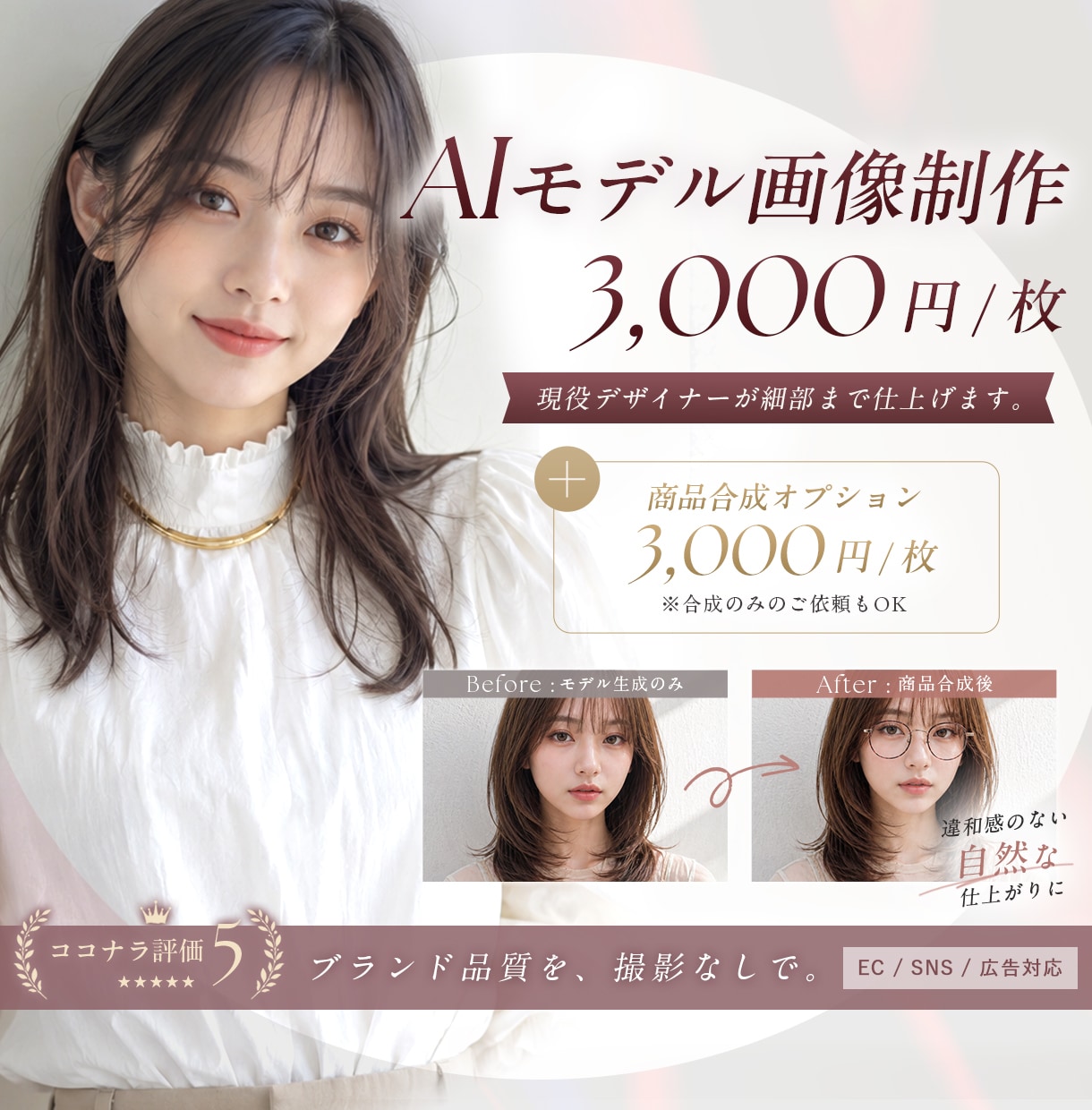 撮影不要！AIモデル画像 × 商品画像を合成します SNS・LP用の販促画像を作りたい方へ イメージ1