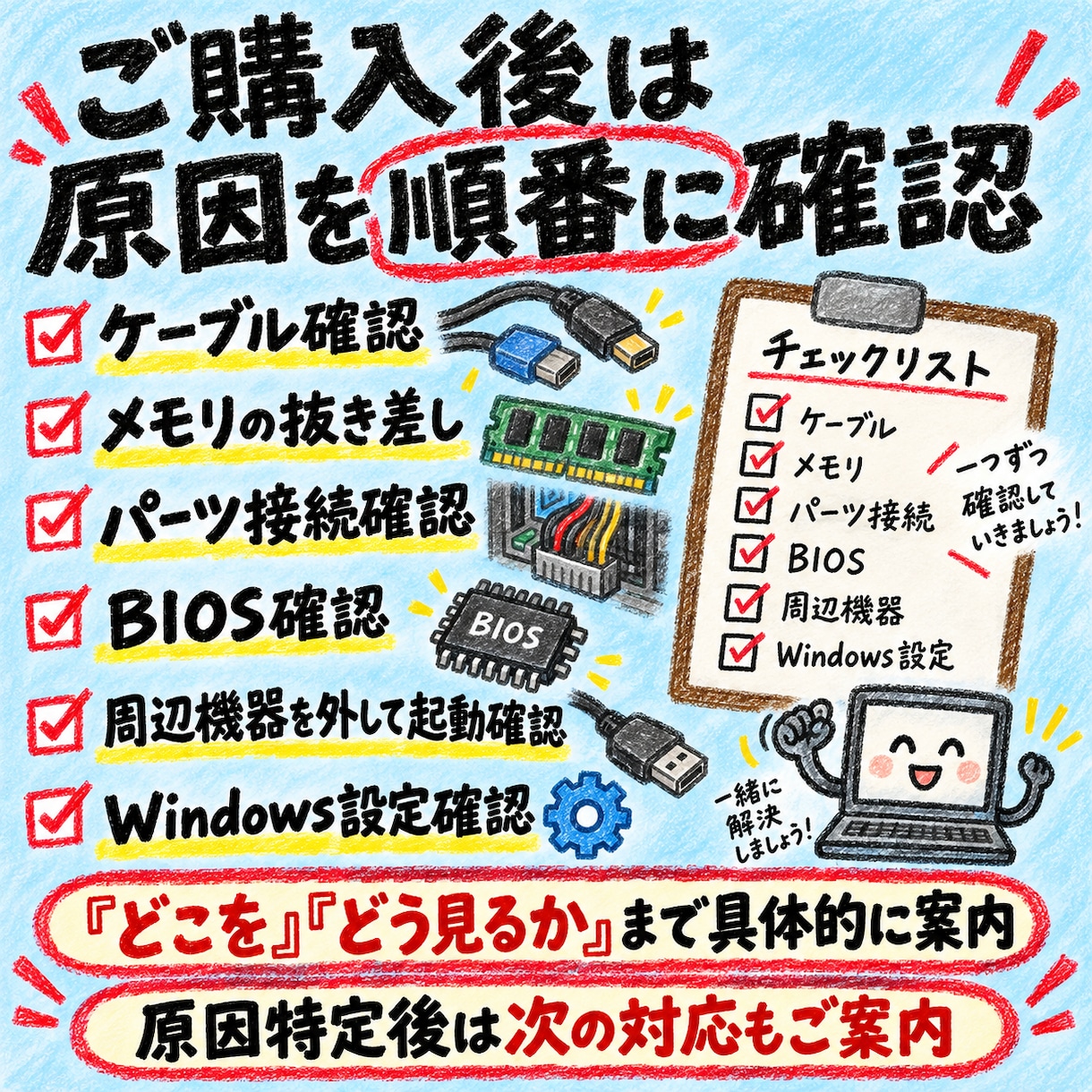 突然のPCトラブル、原因を一緒に切り分けます 電源が入らない・画面が映らない PCトラブルの原因を特定！ イメージ9