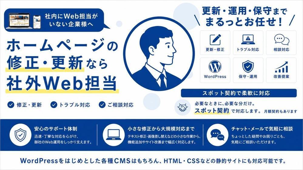 ホームページの修正・更新を素早く対応します ちょっとした修正、気軽にご相談ください イメージ1
