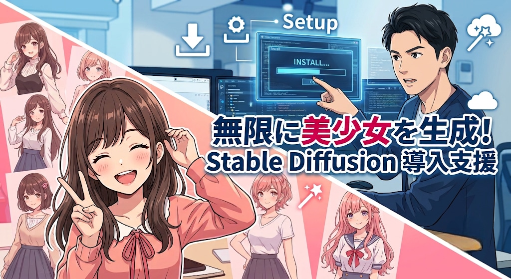 StableDiffusionの導入支援します 無限に美少女を生成！Stable Diffusion導入支援 イメージ1
