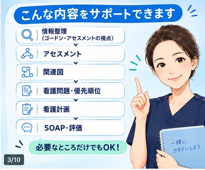 看護学生の実習記録を個別添削します アセスメント・関連図・看護計画を認定看護師が支援 イメージ3