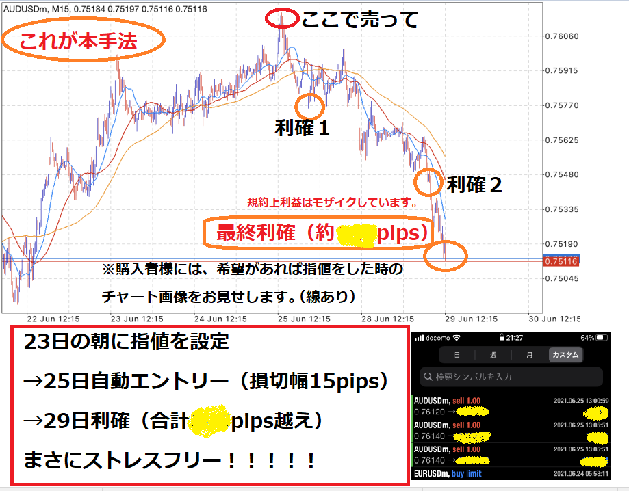 スマホFX 線1本のストレスフリー裏技手法教えます 兼業にも優しい！事前の分析指値注文で監視極小のトレード！ イメージ5