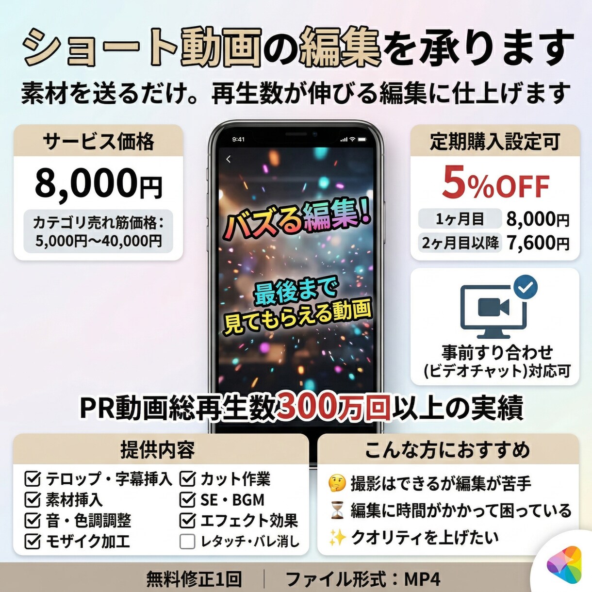 ショート動画の編集を承ります 素材を送るだけ。再生数が伸びる編集に仕上げます イメージ1