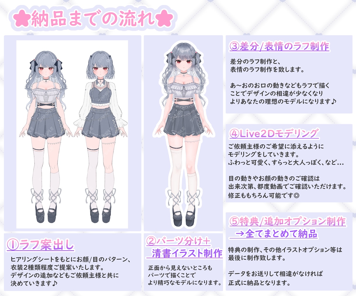最高品質なLive2Dモデル制作します 髪がふわふわ瞳がぷるんと動く！初めてでも安心導入サポート付！ イメージ4