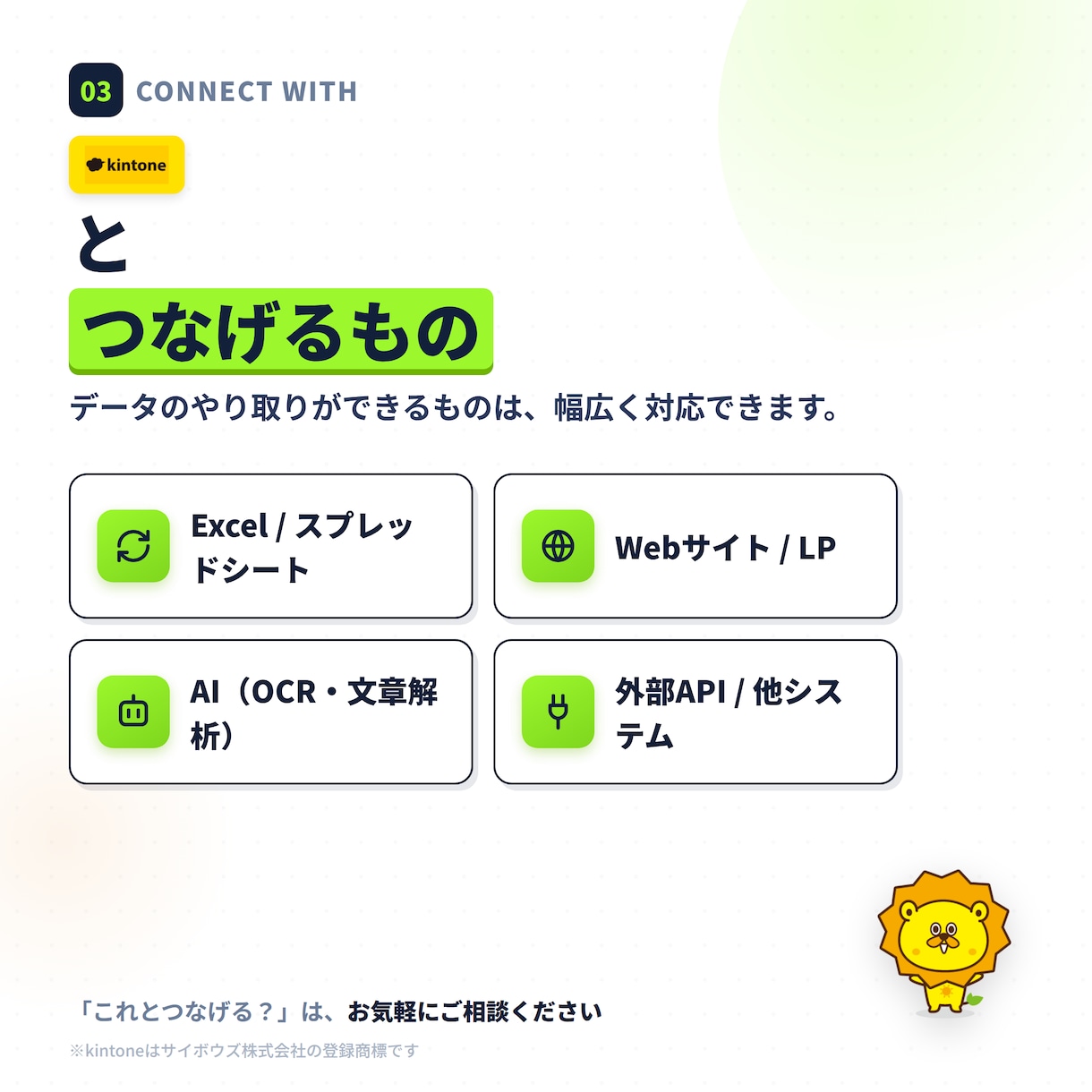kintoneと外部システムをAI連携します 現役経営者が自社で本番運用｜Excel・Web・AI繋ぎます イメージ4