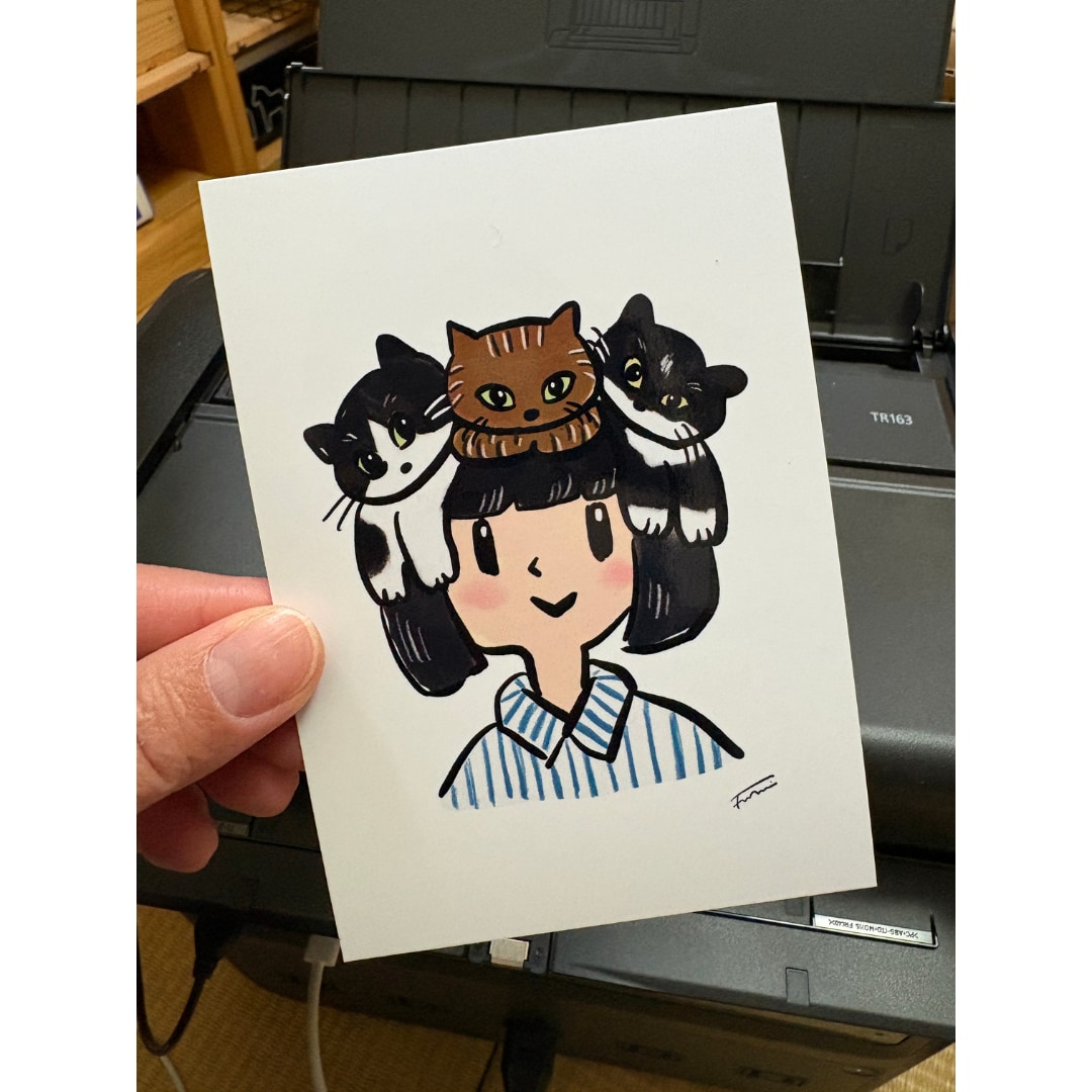 個性的！オーナー様の頭に乗せたうちの子を描きます ユニークな似顔絵がお好みの方へ　お子様のネームタグにも イメージ10