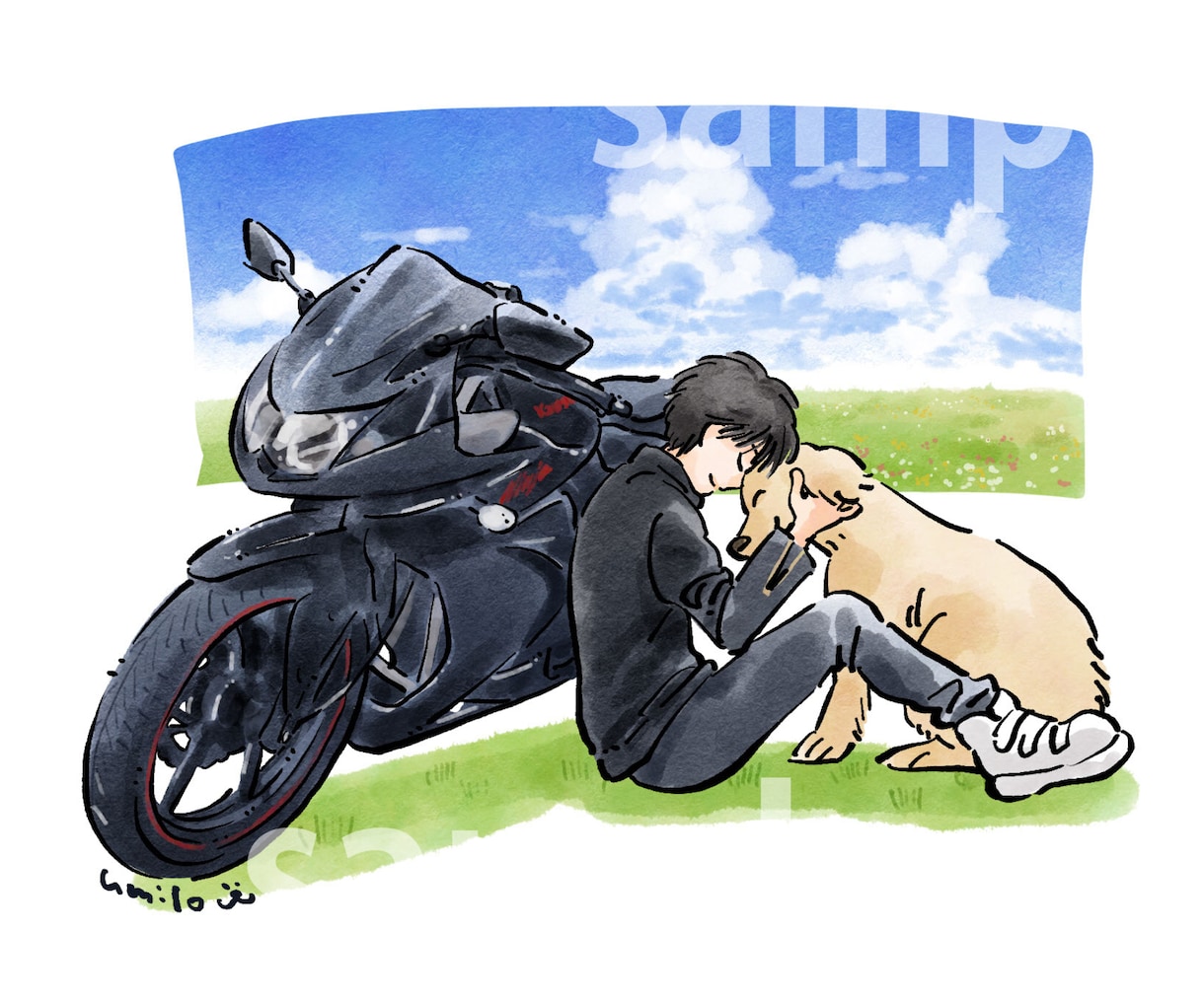 バイク、車と一緒のイラスト描きます アイコン、ギフトにも喜ばれる完全オリジナルイラスト イメージ6