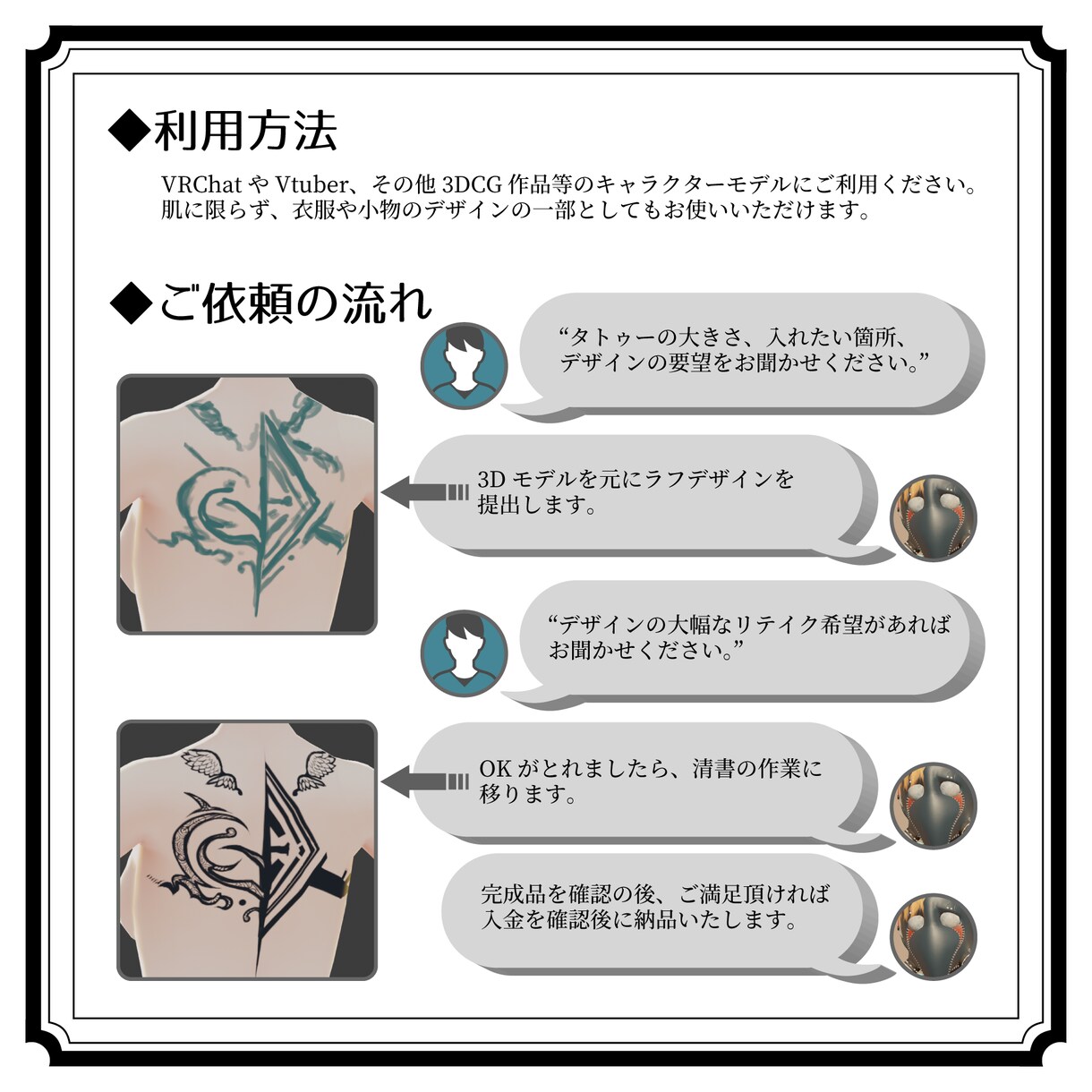 オリジナルタトゥー、デザインします VRChatの3Dモデル、グッズに個性が欲しい方におすすめ イメージ3